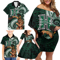 Hawaii Ikaika Warrior Football Family Matching Off Shoulder Short Dress and Hawaiian Shirt Polynesian Tribal Tattoo - Polynesian Pride