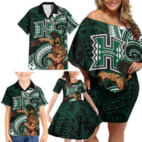 Hawaii Ikaika Warrior Football Family Matching Off Shoulder Short Dress and Hawaiian Shirt Polynesian Tribal Tattoo - Polynesian Pride
