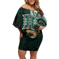 Hawaii Ikaika Warrior Football Family Matching Off Shoulder Short Dress and Hawaiian Shirt Polynesian Tribal Tattoo - Polynesian Pride