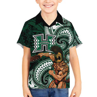 Hawaii Ikaika Warrior Football Family Matching Off Shoulder Short Dress and Hawaiian Shirt Polynesian Tribal Tattoo - Polynesian Pride