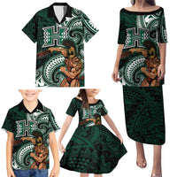 Hawaii Ikaika Warrior Football Family Matching Puletasi and Hawaiian Shirt Polynesian Tribal Tattoo - Polynesian Pride