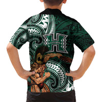 Hawaii Ikaika Warrior Football Family Matching Short Sleeve Bodycon Dress and Hawaiian Shirt Polynesian Tribal Tattoo - Polynesian Pride