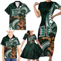 Hawaii Ikaika Warrior Football Family Matching Short Sleeve Bodycon Dress and Hawaiian Shirt Polynesian Tribal Tattoo - Polynesian Pride
