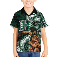 Hawaii Ikaika Warrior Football Family Matching Short Sleeve Bodycon Dress and Hawaiian Shirt Polynesian Tribal Tattoo - Polynesian Pride
