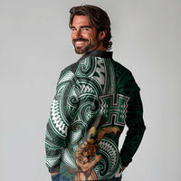 Hawaii Ikaika Warrior Football Long Sleeve Polo Shirt Polynesian Tribal Tattoo - Polynesian Pride