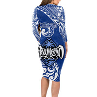 Personalised Hafa Adai Guam History and Chamorro Heritage Day Long Sleeve Bodycon Dress Blue Latte Stone LT05 - Polynesian Pride