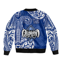 Personalised Hafa Adai Guam History and Chamorro Heritage Day Sleeve Zip Bomber Jacket Blue Latte Stone LT05 - Polynesian Pride