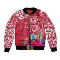 Personalised Hafa Adai Guam History and Chamorro Heritage Day Bomber Jacket Red Latte Stone LT05 Unisex Red - Polynesian Pride