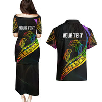 Personalised LGBT History Month Couples Matching Puletasi Dress and Hawaiian Shirt Proud And Happy Polynesian Dolphin LT05 - Polynesian Pride