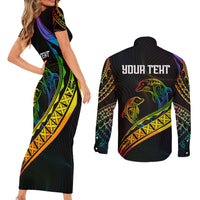 Personalised LGBT History Month Couples Matching Short Sleeve Bodycon Dress and Long Sleeve Button Shirt Proud And Happy Polynesian Dolphin LT05 - Polynesian Pride