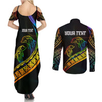 Personalised LGBT History Month Couples Matching Summer Maxi Dress and Long Sleeve Button Shirt Proud And Happy Polynesian Dolphin LT05 - Polynesian Pride