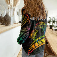 Personalised LGBT History Month Women Casual Shirt Proud And Happy Polynesian Dolphin LT05 - Polynesian Pride