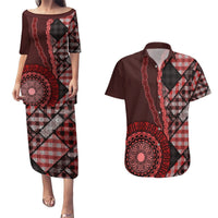 New Zealand Aotearoa Couples Matching Puletasi Dress and Hawaiian Shirt Maori Harakeke Weaving Pattern Red LT05 Red - Polynesian Pride