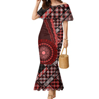 New Zealand Aotearoa Family Matching Mermaid Dress and Hawaiian Shirt Maori Harakeke Weaving Pattern Red LT05 Mom's Dress Red - Polynesian Pride