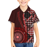 New Zealand Aotearoa Family Matching Off Shoulder Short Dress and Hawaiian Shirt Maori Harakeke Weaving Pattern Red LT05 Son's Shirt Red - Polynesian Pride