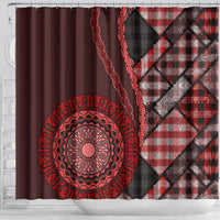New Zealand Aotearoa Shower Curtain Maori Harakeke Weaving Pattern Red LT05 - Polynesian Pride