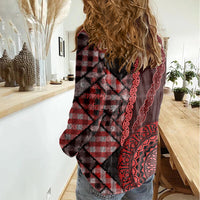 New Zealand Aotearoa Women Casual Shirt Maori Harakeke Weaving Pattern Red LT05 - Polynesian Pride