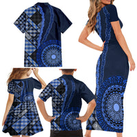 New Zealand Aotearoa Family Matching Short Sleeve Bodycon Dress and Hawaiian Shirt Maori Harakeke Weaving Pattern Blue LT05 - Polynesian Pride