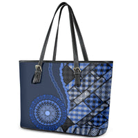 New Zealand Aotearoa Leather Tote Bag Maori Harakeke Weaving Pattern Blue LT05 - Polynesian Pride