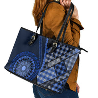 New Zealand Aotearoa Leather Tote Bag Maori Harakeke Weaving Pattern Blue LT05 - Polynesian Pride