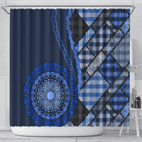 New Zealand Aotearoa Shower Curtain Maori Harakeke Weaving Pattern Blue LT05 - Polynesian Pride