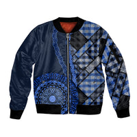 New Zealand Aotearoa Sleeve Zip Bomber Jacket Maori Harakeke Weaving Pattern Blue LT05 Unisex Blue - Polynesian Pride