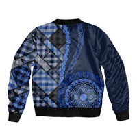 New Zealand Aotearoa Sleeve Zip Bomber Jacket Maori Harakeke Weaving Pattern Blue LT05 - Polynesian Pride