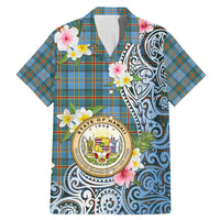 Personalised Hawaii State Family Matching Mermaid Dress and Hawaiian Shirt Tropical Flowers With Tartan Pattern LT05 Dad's Shirt - Short Sleeve Blue - Polynesian Pride
