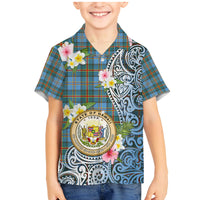 Personalised Hawaii State Family Matching Mermaid Dress and Hawaiian Shirt Tropical Flowers With Tartan Pattern LT05 Son's Shirt Blue - Polynesian Pride