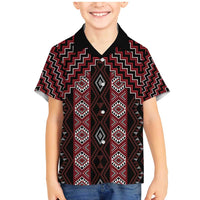 New Zealand Aotearoa Family Matching Mermaid Dress and Hawaiian Shirt Red Poutama With Taniko Pattern LT05