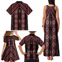 New Zealand Aotearoa Family Matching Tank Maxi Dress and Hawaiian Shirt Red Poutama With Taniko Pattern LT05