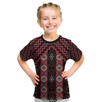 New Zealand Aotearoa Kid T Shirt Red Poutama With Taniko Pattern LT05