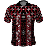 New Zealand Aotearoa Polo Shirt Red Poutama With Taniko Pattern LT05