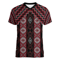 New Zealand Aotearoa Women V-Neck T-Shirt Red Poutama With Taniko Pattern LT05 Female Red - Polynesian Pride