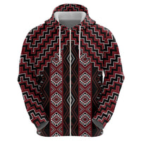 New Zealand Aotearoa Zip Hoodie Red Poutama With Taniko Pattern LT05