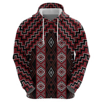 New Zealand Aotearoa Zip Hoodie Red Poutama With Taniko Pattern LT05