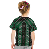 New Zealand Aotearoa Kid T Shirt Green Poutama With Taniko Pattern LT05