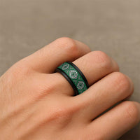 New Zealand Aotearoa Spinner Ring Green Poutama With Taniko Pattern - Polynesian Pride