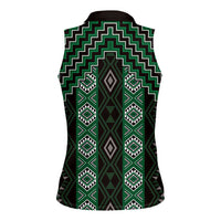 New Zealand Aotearoa Women Sleeveless Polo Shirt Green Poutama With Taniko Pattern LT05