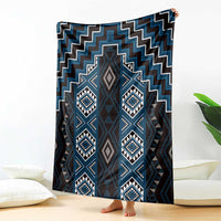 New Zealand Aotearoa Blanket Blue Poutama With Taniko Pattern LT05