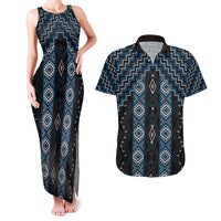 New Zealand Aotearoa Couples Matching Tank Maxi Dress and Hawaiian Shirt Blue Poutama With Taniko Pattern LT05
