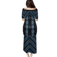 New Zealand Aotearoa Puletasi Blue Poutama With Taniko Pattern LT05