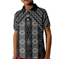 New Zealand Aotearoa Kid Polo Shirt Black Poutama With Taniko Pattern LT05