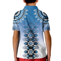 New Zealand Kid Polo Shirt Poutama Mix Blue Taniko Inspired Art LT05