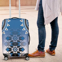 New Zealand Luggage Cover Poutama Mix Blue Taniko Inspired Art LT05