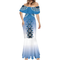 New Zealand Mermaid Dress Poutama Mix Blue Taniko Inspired Art LT05