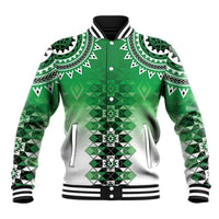 New Zealand Baseball Jacket Poutama Mix Green Taniko Inspired Art LT05 Unisex Green - Polynesian Pride