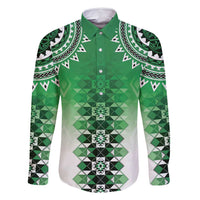 New Zealand Family Matching Summer Maxi Dress and Hawaiian Shirt Poutama Mix Green Taniko Inspired Art LT05