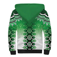 New Zealand Sherpa Hoodie Poutama Mix Green Taniko Inspired Art LT05