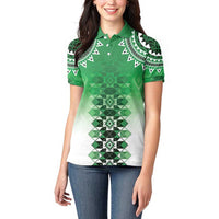 New Zealand Women Polo Shirt Poutama Mix Green Taniko Inspired Art LT05